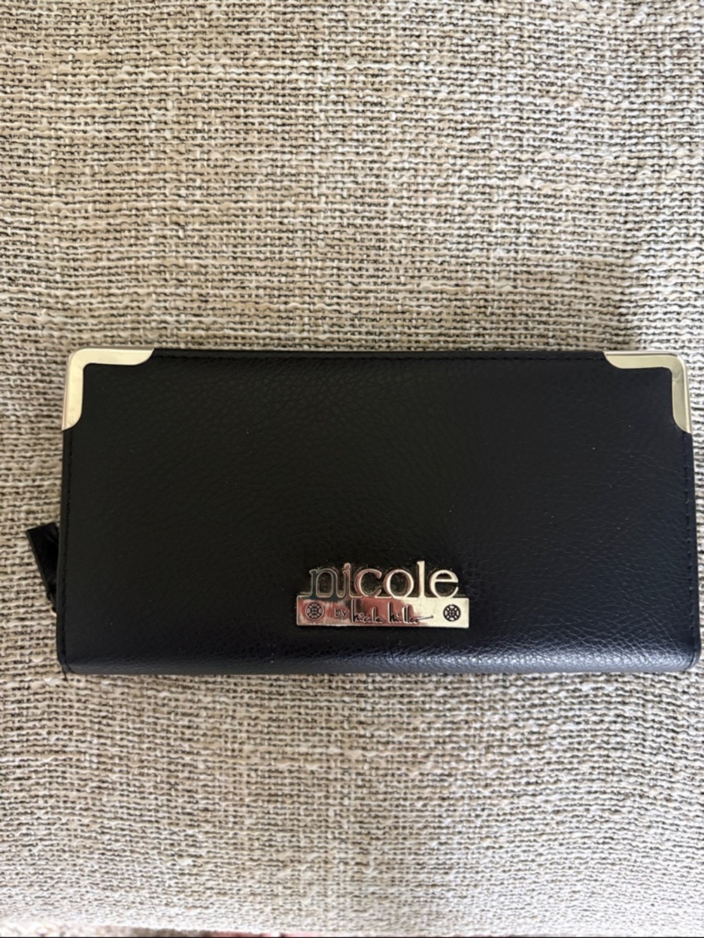 Nicole Black Pebbled Zip Wallet with Silver Accents